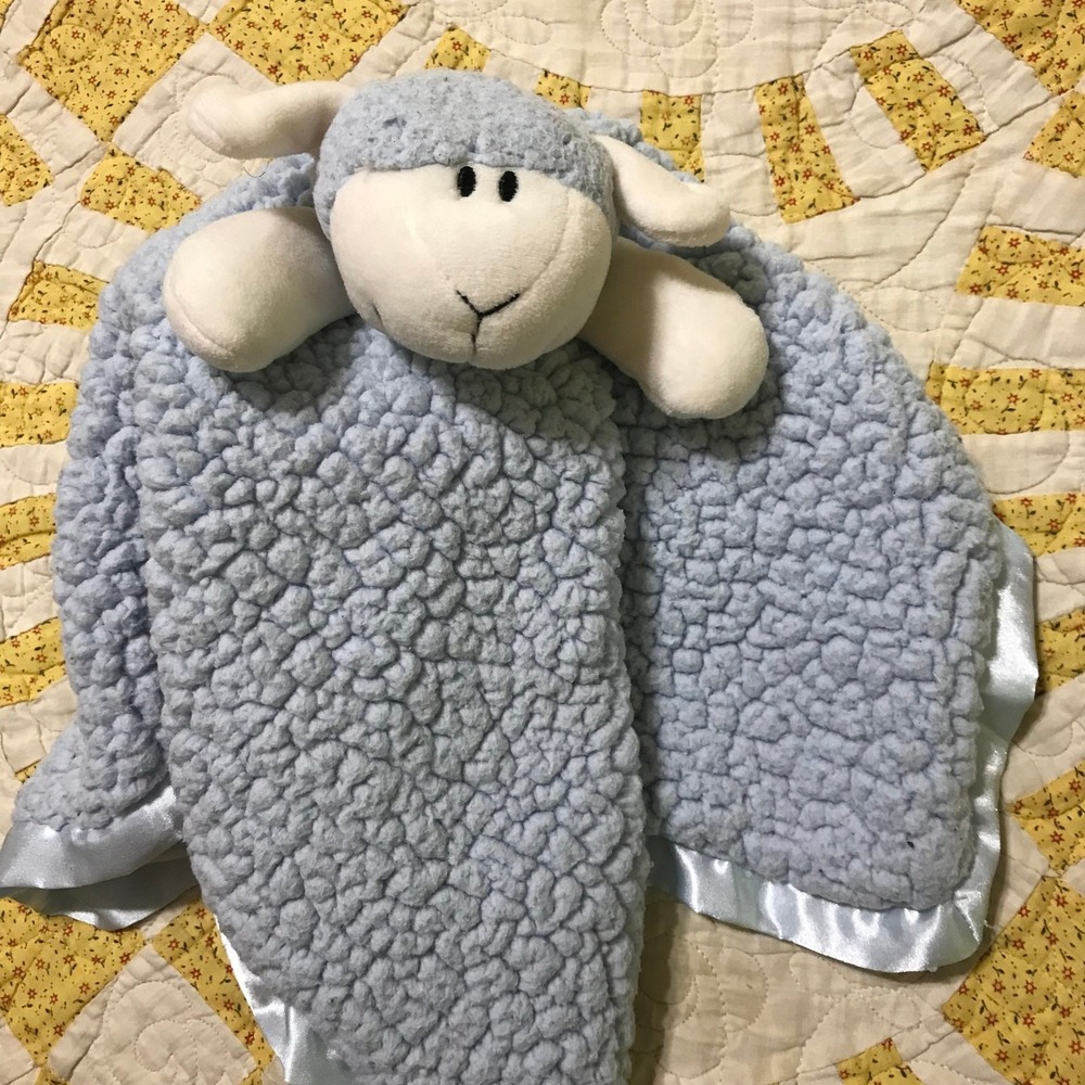 Stephan Baby Blue Lamb‎ Lovie Lovey Satin Trim Soft Back Front Sherpa